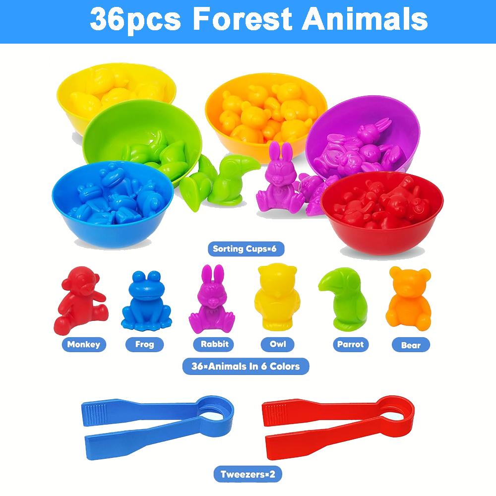 Counting Toys Animals Feeding Matching Game Color Sorting Sensory Fine Motor Skills Montessori Educational Toys for 3+ Age Gift