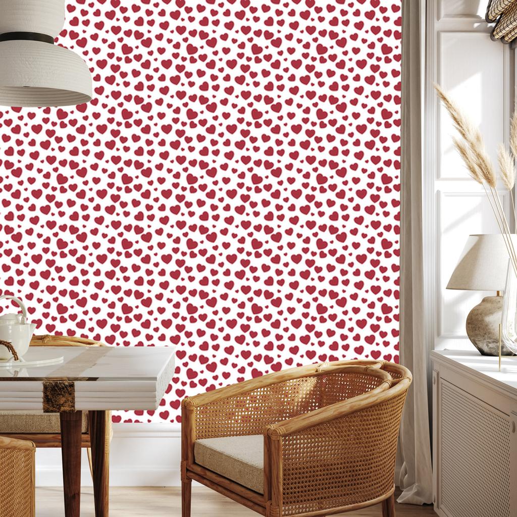 Hearts Wallpaper White, Red and Coral 50x1000