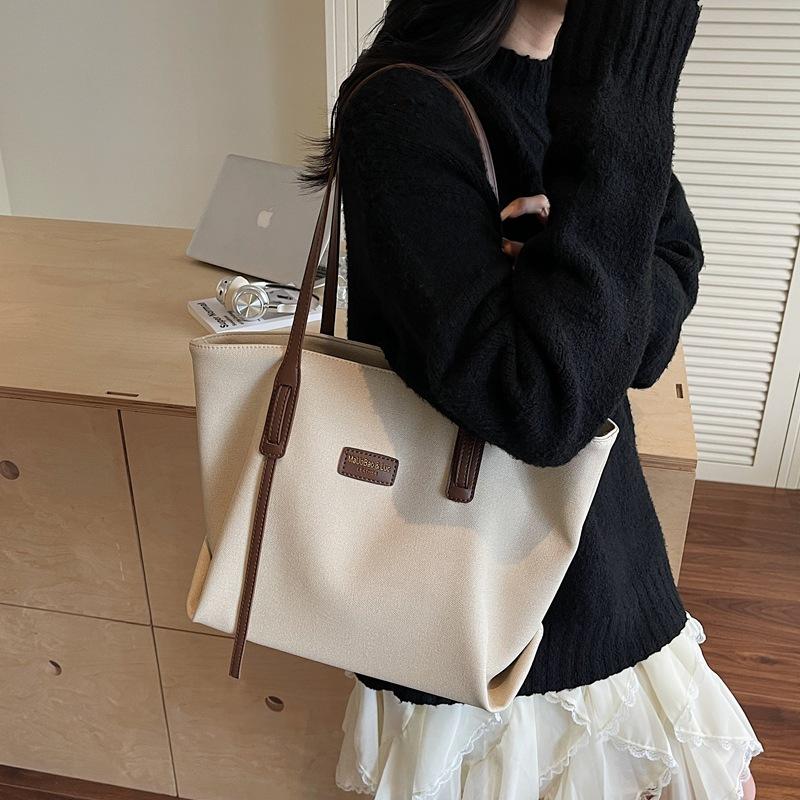 Summer new large-capacity contrasting color tote bag fashion shoulder bag underarm bag casual shopping bag
