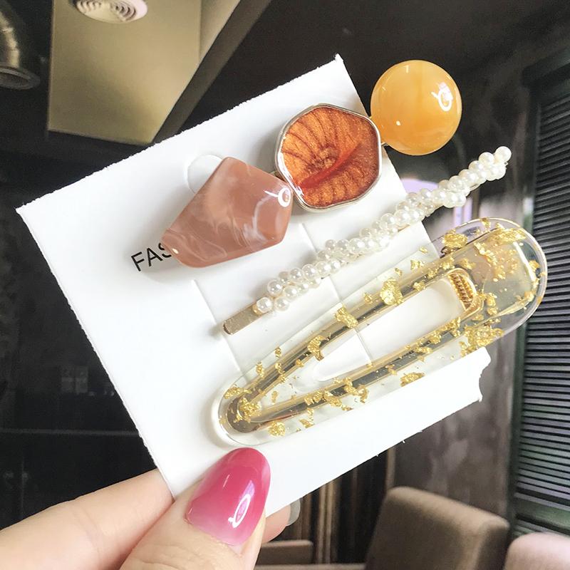 Fashion Hair Pins Side Clip Set Sweet Acrylic Waterdrop Hair Barrettes For Women Girls Korean Geometric Hair Accessories Jewelry