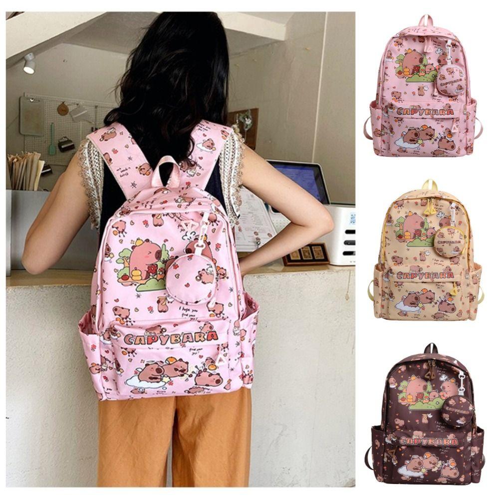 Multi-Compartment Cartoon Animal School Bag Waterproof Capybara Student Bag  Gifts