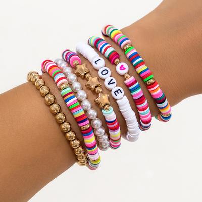 Weiches Tonfarbenes Alphabet Armband Set, Böhmisches Stern Perlen Hand Schmuck Armband