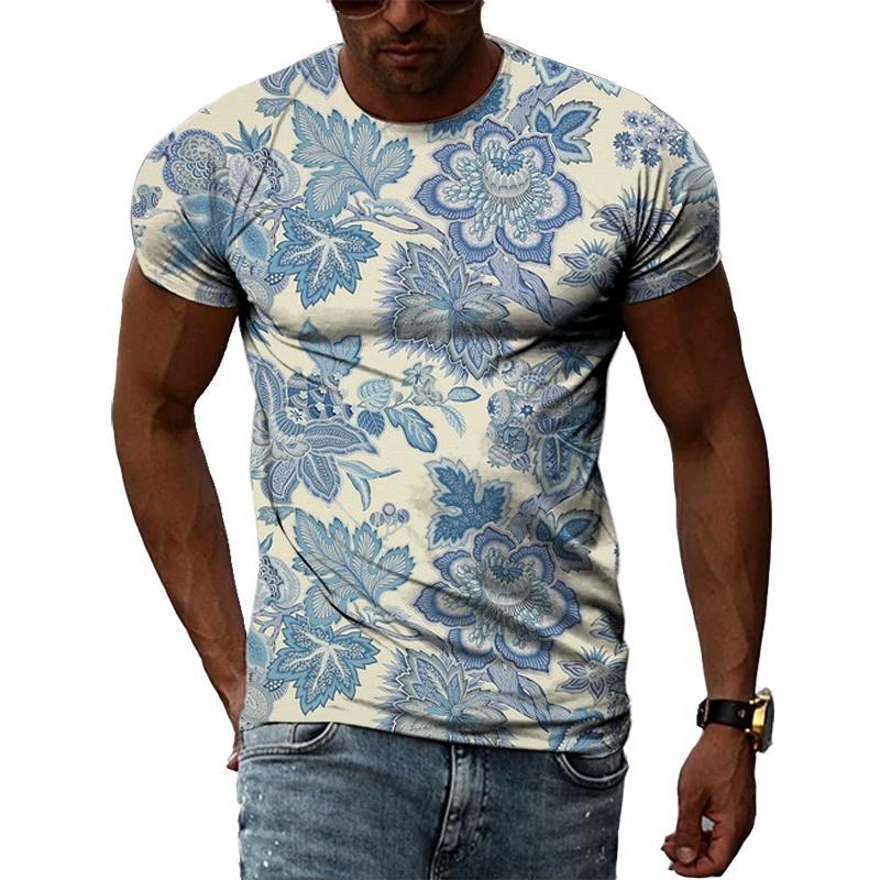 3D Vintage Rostlina Květina Potisk Ležérní Bohémský Styl Pánská Trička s Krátkým Rukávem - Měkká Středně Pružná Polyesterová Tkanina Letní Volný Střih Oblečení