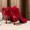 Elegante Satin-Schleife High Heels Pumps für Damen Sexy Spitzschuh Stilettoabsatz Rote Braut-Hochzeitsschuhe Frau Weiße Pumps