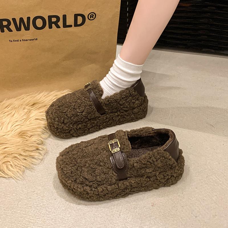 Thick-soled Inner Height-increasing Fluffy Shoes for Women's Outer Wear 2025 New Winter Snow Boots One-pedal Evening Shoes Plush Cotton Shoes