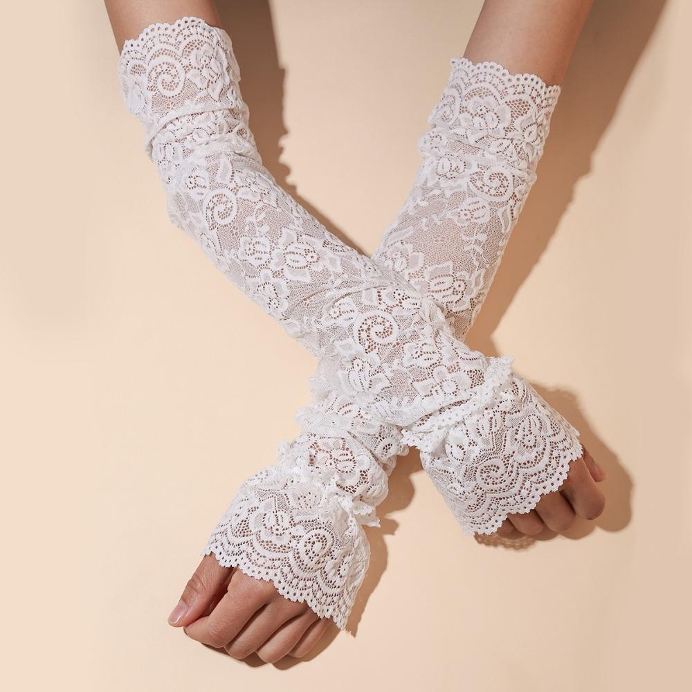 Hollow Lace Ice Silk Sleeves Elastic Sunscreen Arm Sleeve Sun Protection Sleeve  Outdoor Sport