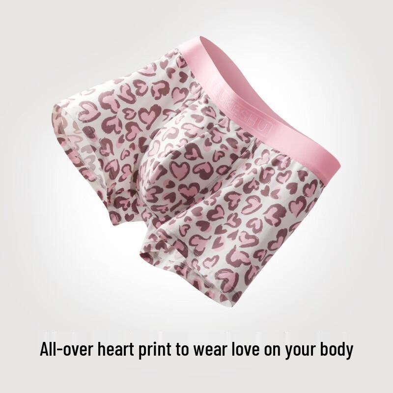Youkeshu Men's 7A Antibacterial Pure Cotton Heart Print Boxer Briefs