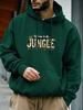 American Vacation Style JUNGLE Tropical Leaf Patchwork English Versatile Hoodie Casual Comfortable Long Sleeve Pullover, Suitable