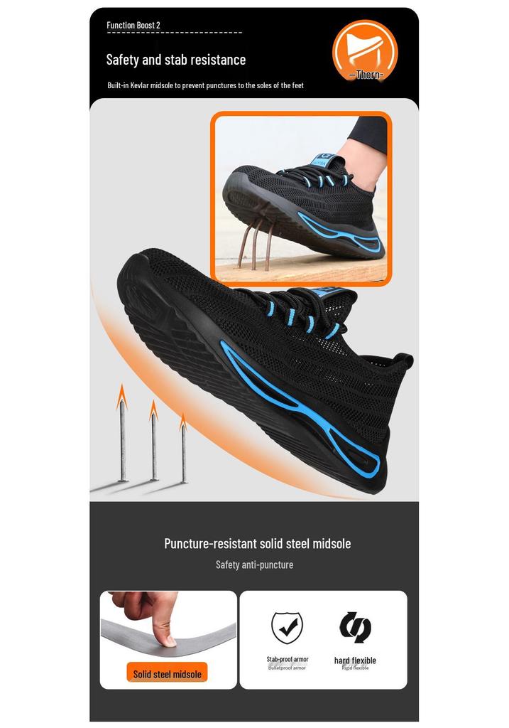Men's Lightweight Steel Toe Safety Shoes - Summer Fashion, Odor-Resistant, Anti-Smash, Anti-Puncture, Wear-Resistant Work Footwear.