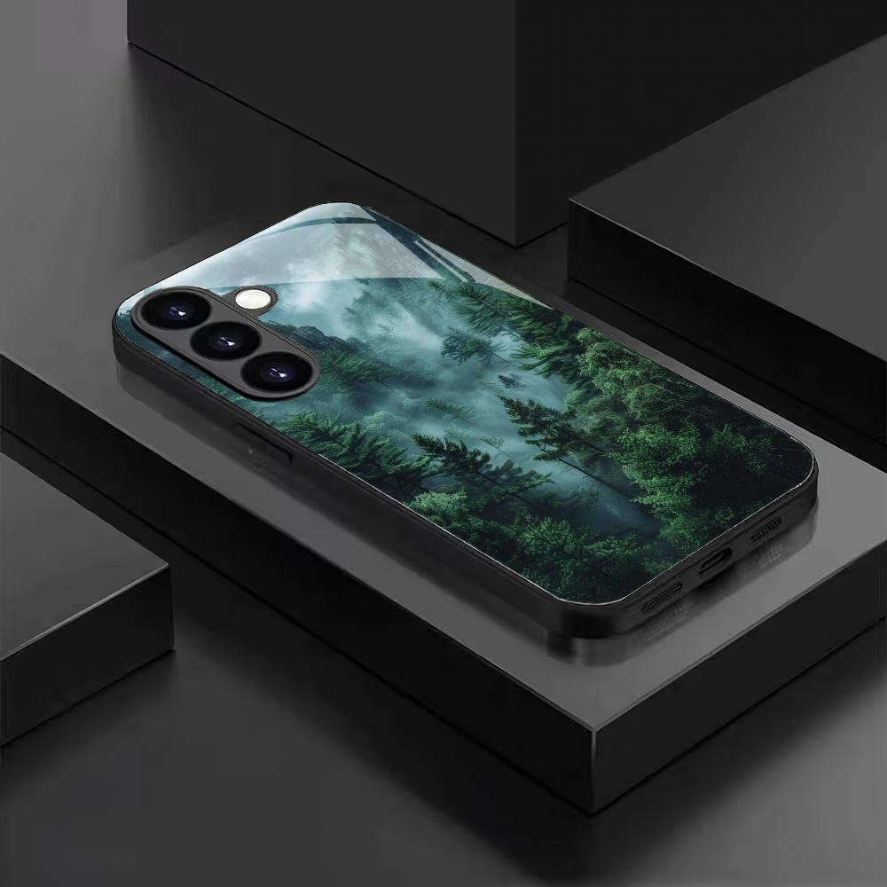 Deep Mountain Forest Tempered Glass Phone Case Suitable for Samsung Galaxy S26 S25 S24 S22 S21 S20 FE/Ultra/Plus5G Anti Drop