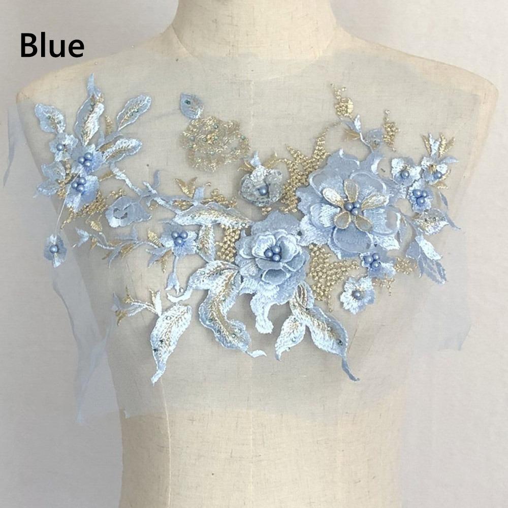 

Mesh Bottom Lace Fabrics Applique 3D Flower Dress Stickers Children s Dress синій