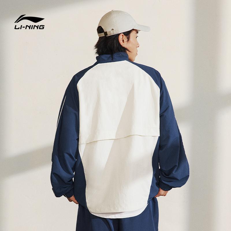 Li-Ning Windproof Water-Repellent Color-Block Letter Print Loose Collar Zipper Sports Jacket Unisex Jacket Off-White AJDT741-5