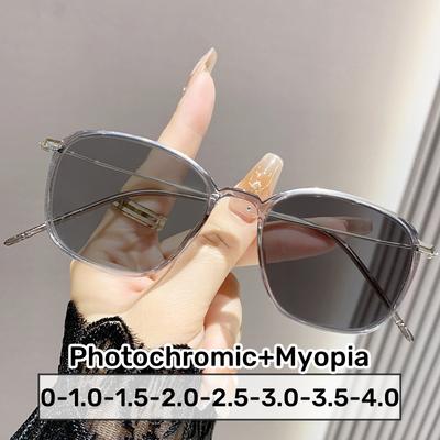 Luxe Dames Vierkant Montuur Minus Bril met Dioptrie Vintage Heren Fotochromatische Bril voor Bijziendheid Zonnebril op Sterkte
