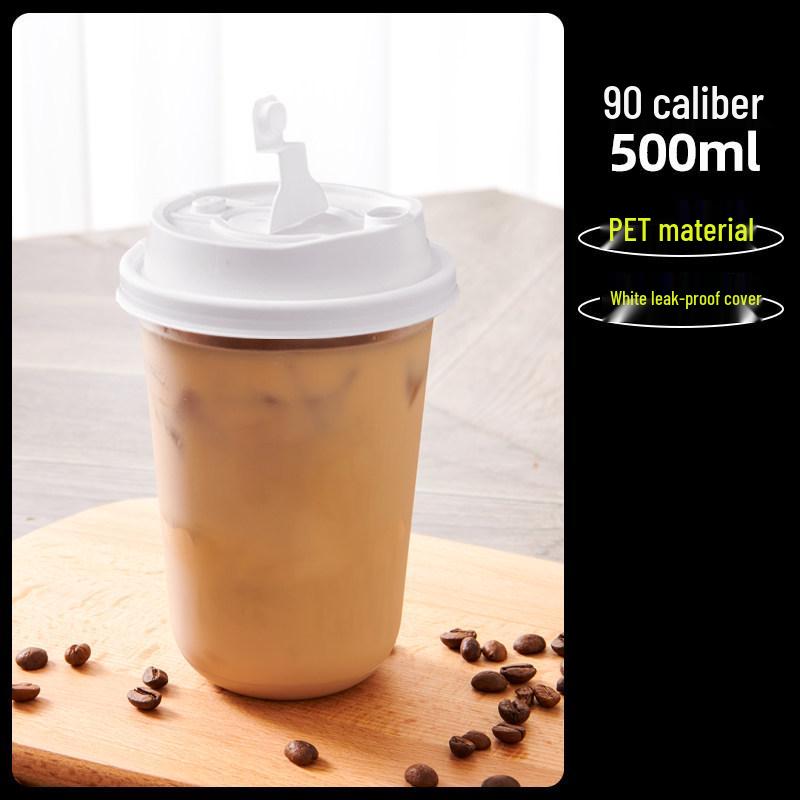 Transparent Disposable Coffee Cup with Lid, 90 Caliber, American Style for Cold Drinks, Milk Tea, Chubby Takeaway Cup