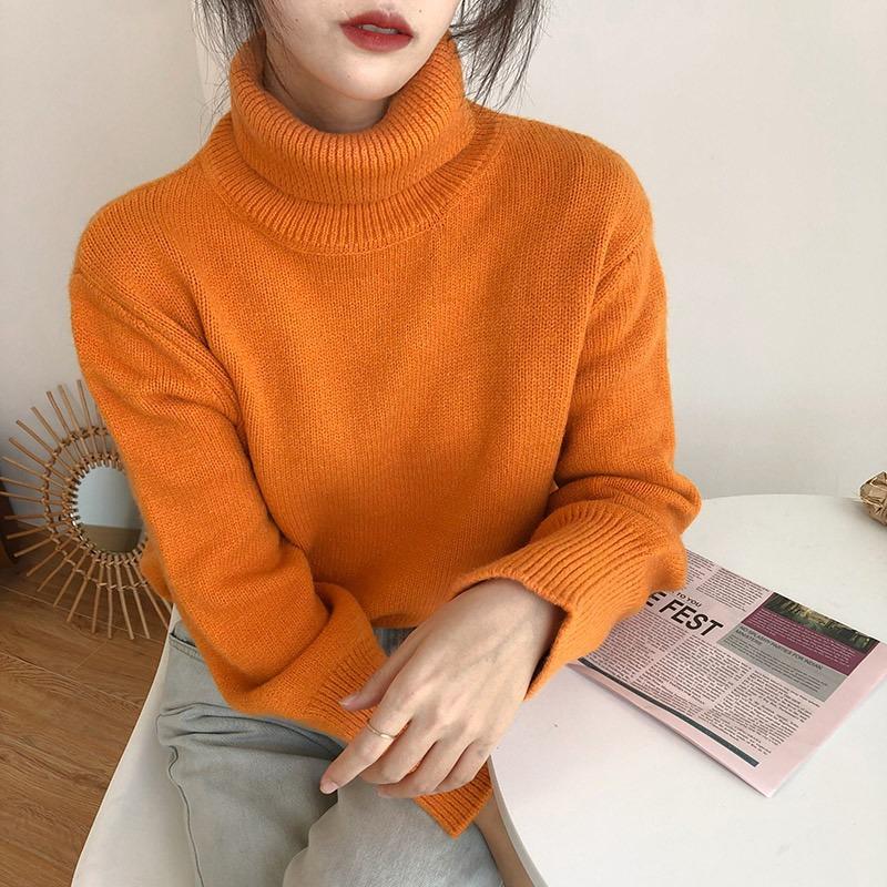 Autumn and Winter New Turtleneck Pullovers Sweaters for Women Fashion Loose Long Sleeve Knitted Sweater for Women Casual Elegant Warm Knitwears 25344