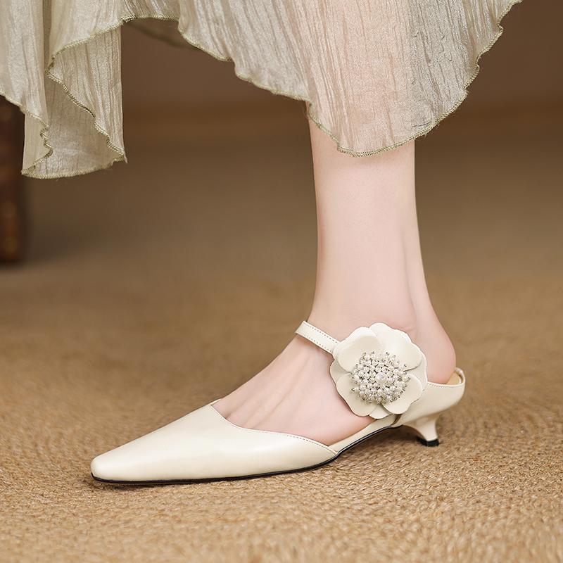 Fashion 2025 NEW Summer Women Mules Genuine Leather Women Shoes Square Toe Low Heel Shoes Cover Toe Slingback Sandals Modern Slippers