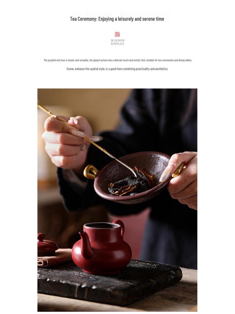 Purple Glaze Fu Lu Round Tea Stove + Triangle Golden Ear Baking Pan Ceramic Stir-Frying Tea Maker Set