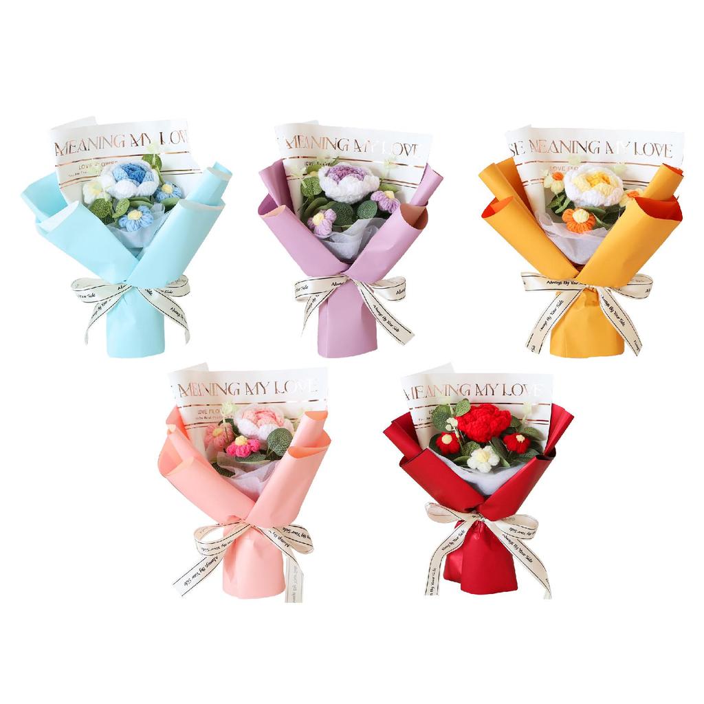 Knitted Flower Bouquet Home Decoration Hand Woven Knitting Flower for Thanksgiving Day Anniversary Birthday Wedding Grandma