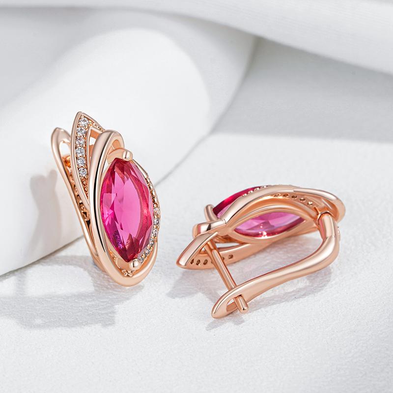 Red Rhombus Natural Zircon Drop Earrings For Women Fashion  Rose Gold Color Vintage Party Fine Daily Jewelry