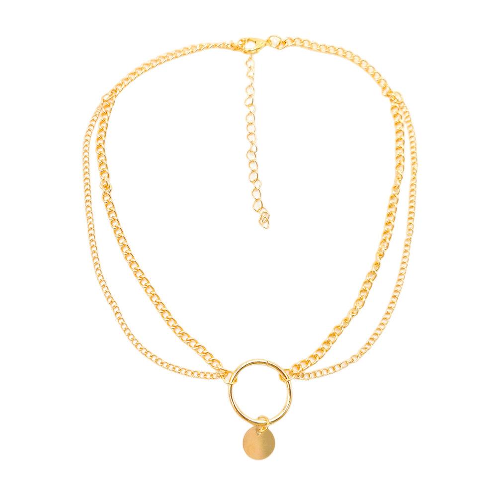 Fashion Creative Geometric Circle Accessories Women, Double Versatile Chain Sequins Pendant Necklace