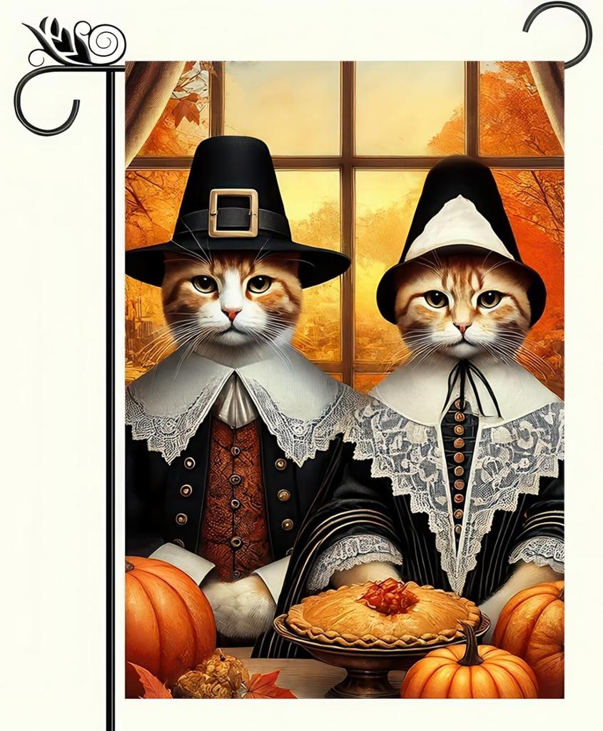 Fall Double Sided 12x18 Cat Pumpkin Garden Ag Welcome Harvest Festival Autumn Winter Cat Theme Home Outdoor Lawn Yard Deco KZA