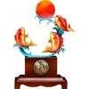 Aris & Juno Rising Sun Koi Fish Copper Sculpture - Chinese Symbol of Success & Abundance, Hand-Painted Figurine with Wooden Base for Home Office