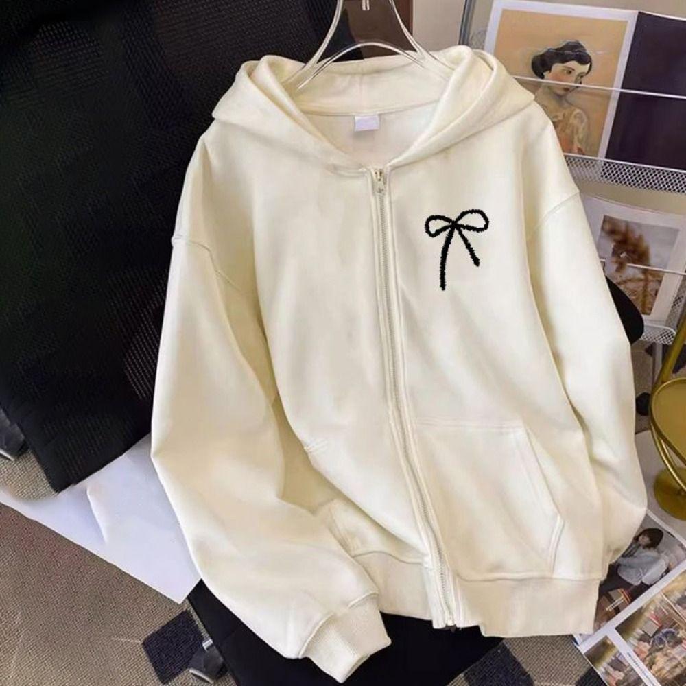 Sweet Bow Teens Autumn Hoodie Loose Y2k Coat Girls Fashion Girl Bowknot Hoodie  Autumn Winter
