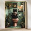 Vintage Black Cat Bathroom Wall Art, Toilet Fun Wall Art, Funny animal Bathroom Art, Quirky Bathroom Wall Decor, Bathroom Print