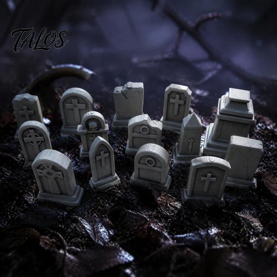 Realistic Cemetery Decor 14 Pcs Mini Tombstone Model, 3D Printed Miniature Gravestone Scenery Model Landscape Building Supplies Props for Tabletop