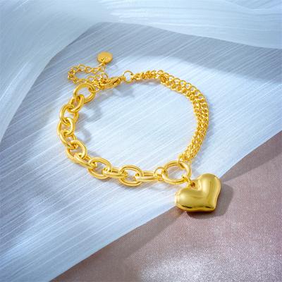 Goldenes Herz Doppelkettenarmband für Damen Zierlicher Schmuck