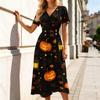 Women's Casual Halloween Print Dress V-Neck Short Sleeve for Party and Daily Wear