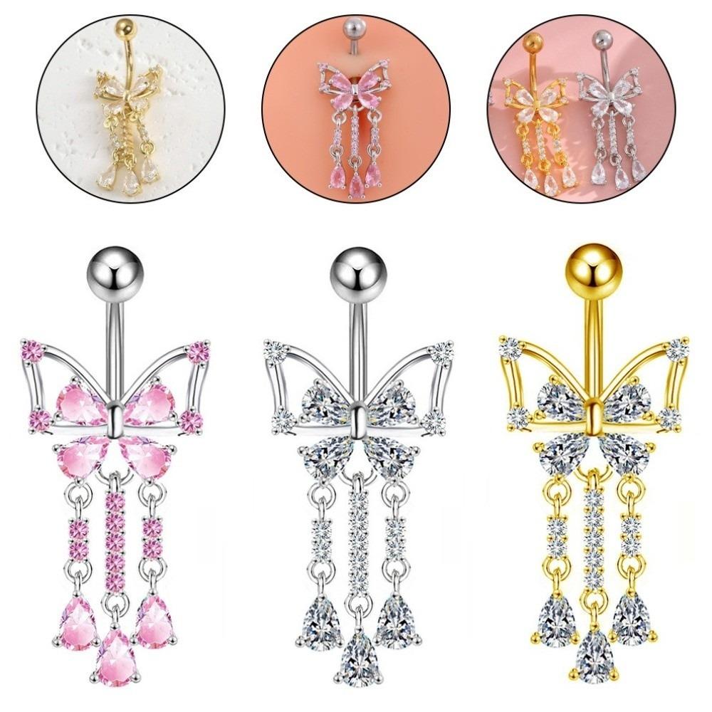 Bow Butterfly Navel Piercing Elegant Curved Barbell Fashion Dangled Belly Ring Party