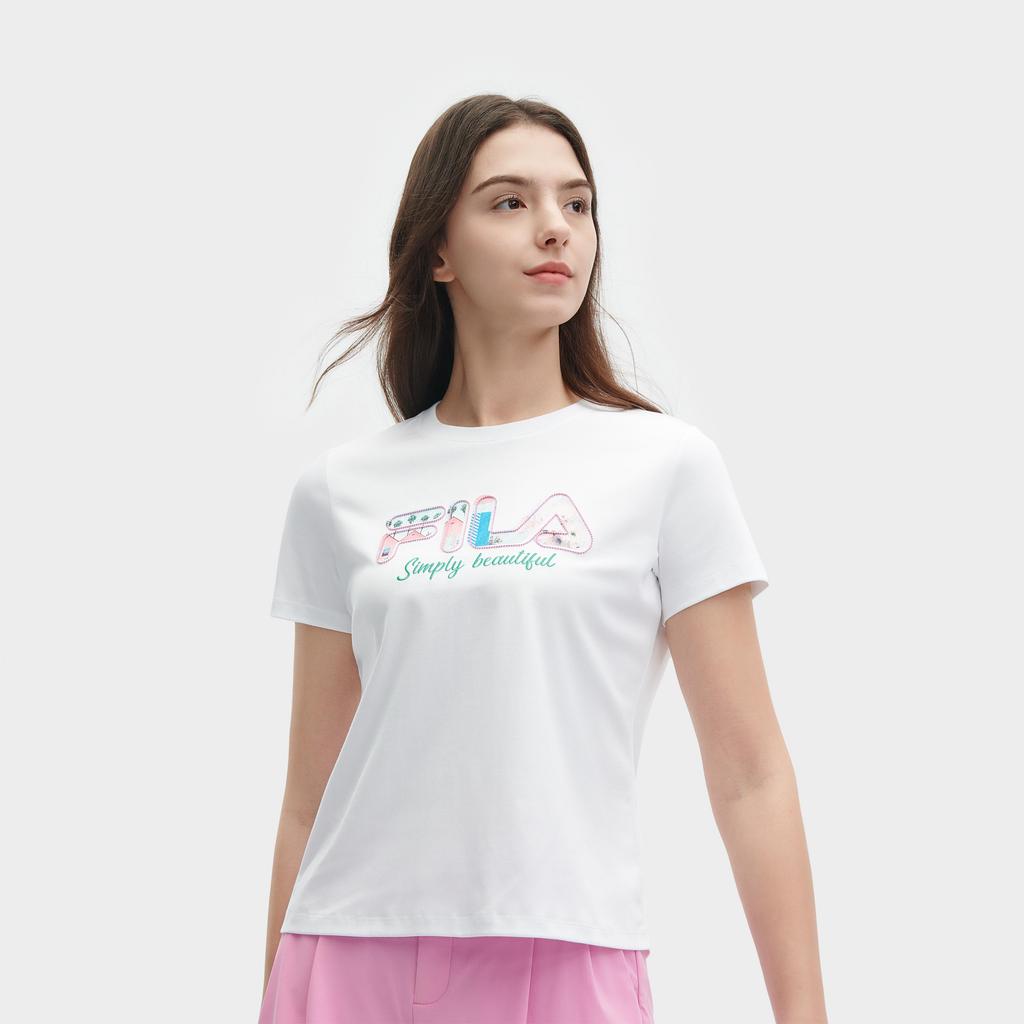 Fila Heritage Logo Letter Short Sleeve T-Shirt Women Tops White F11W428110FWT