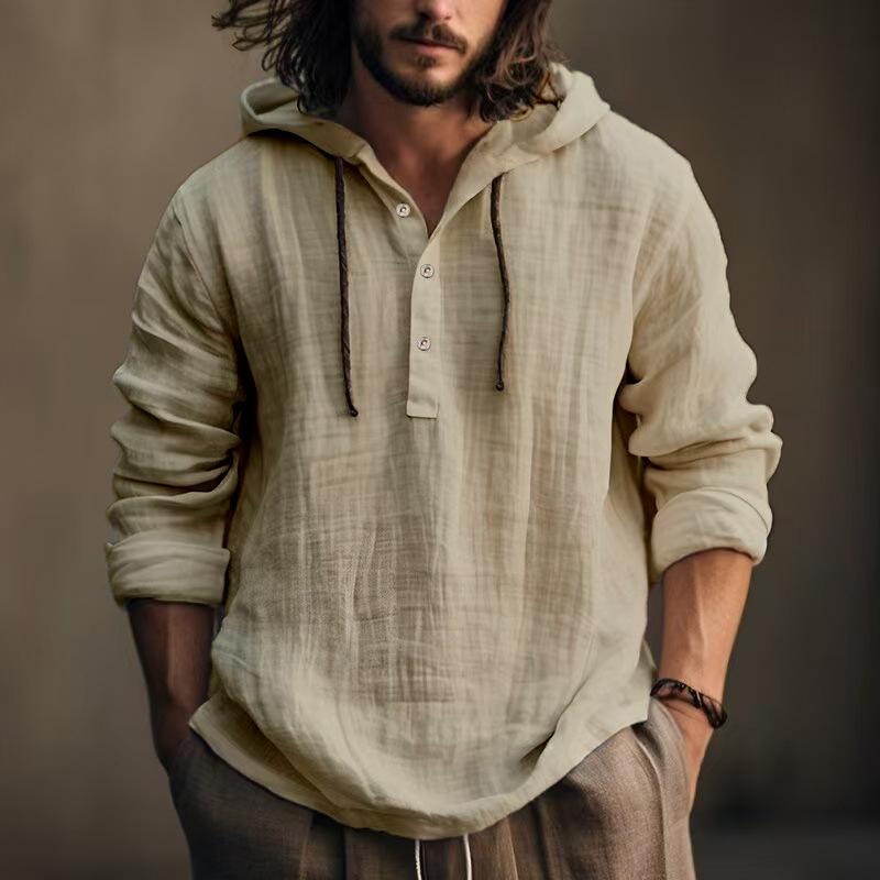 2023 Bawełniano-lniana koszula z kapturem i długim rękawem – Swobodny wiosenno-letni must-have