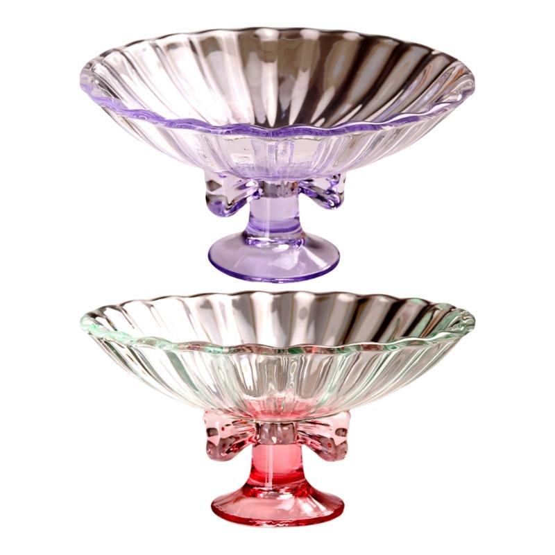 Handmade Clear Glass Serving Platter Decorative Bowknot Detailing And Elevated Base Great For Gift Giving