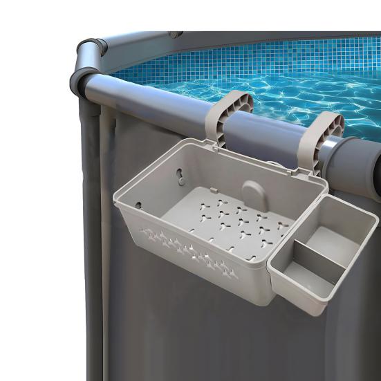 Poolside Storage Baskets with Cup Holders Large Capacity Universal Easy To Install Above Ground Pool Accessories Storage Organizer