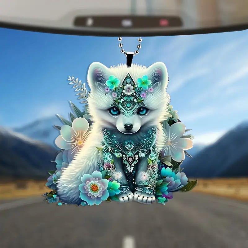 Fox Green Adorable Acrylic Car Hanging Ornament Cartoon Style For Decoration Interior