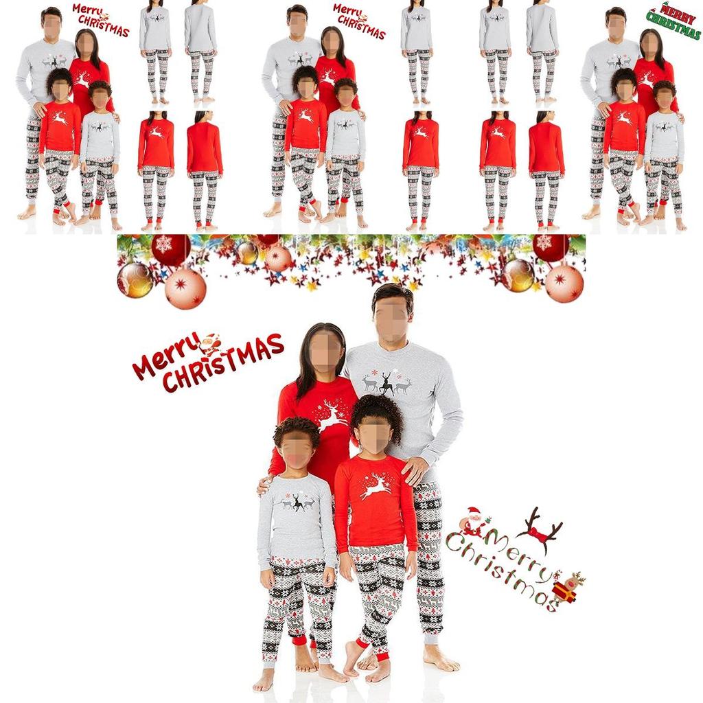Comfy Family-matching Christmas Pajamas Sleepwear Set Women Men Kids Long Sleeve Deer Nightwear