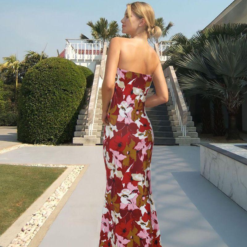 Amazon Women clothes 2024 Summer New Product Fashion Sexy Print Slim fit Tube Top Dress Foreign Trade