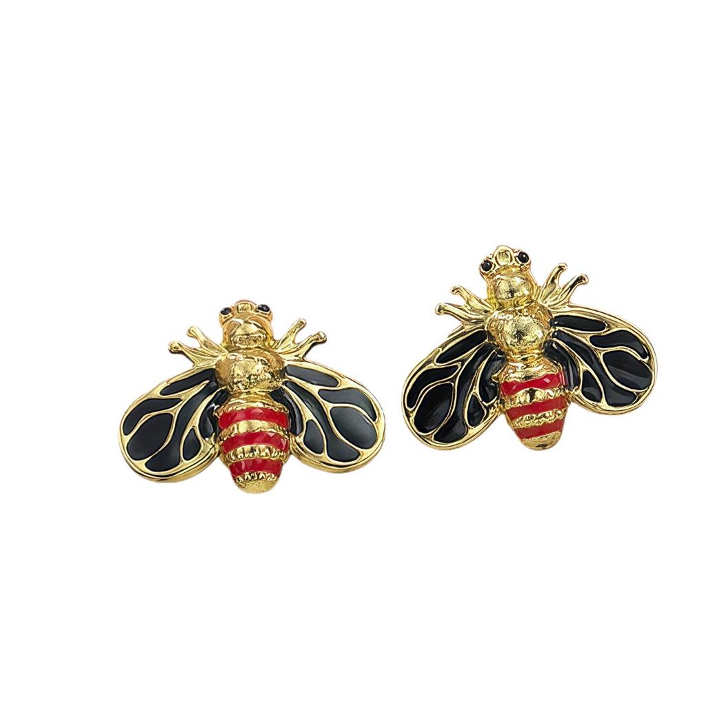 Fashion Geometric Stainless Steel Bee Earrings - Colorfast Drop Glaze Studs for Women