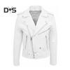 Men Jacket Slim Fit Faux Leather Solid Color Coat with Diagonal Zipper Belt Adjustment Windproof Coat