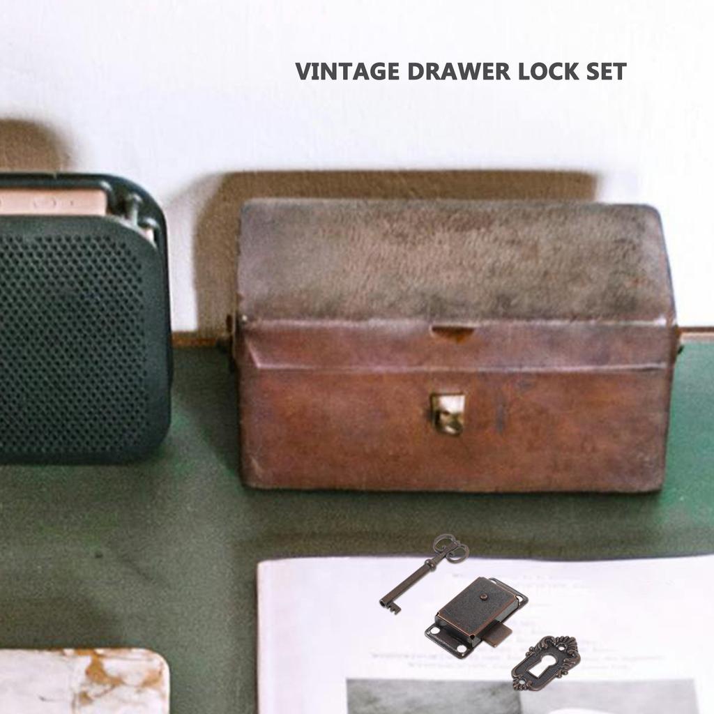 1Set Vintage Cabinet Lock Set with Keys Heavy Duty Iron Zinc Alloy for Jewelry Boxes Cabinets Cupboards Desk Drawers Lock Kit