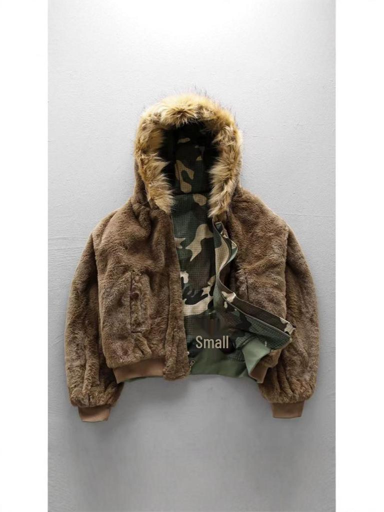 2025 Winter Herren Doppelseitige Camouflage Streetwear Kapuzenjacke aus Baumwolle