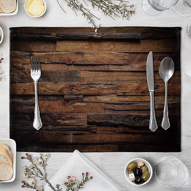 Plate Mat Place Mats Imitation Wood Grain Placemat Linen Pad 40*30cm For Dining Table Mat Non Slip Placemats Bowl Coaster