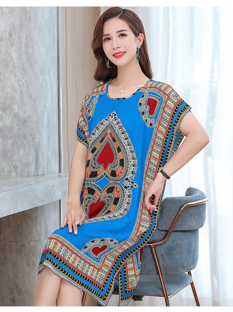 Skirt women's summer cotton and silk nightgown middle-aged and elderly size women's clothing 100kg skirt middle-aged vest nightgown mother clothing
