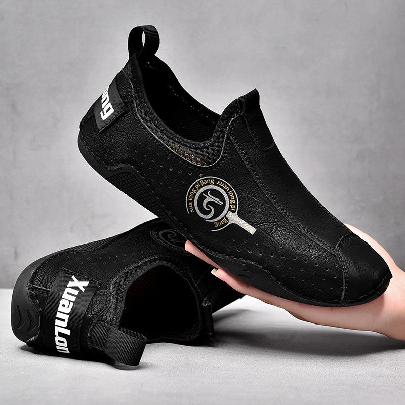 

Men s Spring/Summer Oversized Casual Leather Shoes - Slip-On, Versatile, Breathable Shoes 38 чёрный