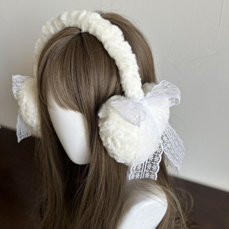 Bowknot Plush Ear Muffs for Cold Weather Fashion Ear Protective Ear Warmers Thick Furry Ear Muff for Women Skiing Hiking