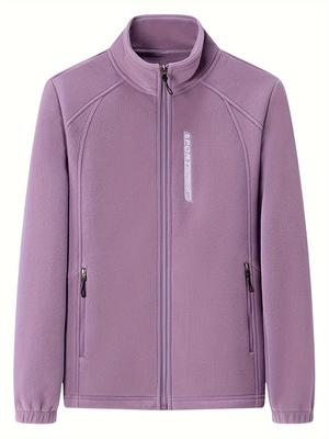 Women's Fashion Outdoor Multicolor Casual Fleece Jacket, Sporty Style, Stand Collar Full-Zip Coat - Fall & Winter
