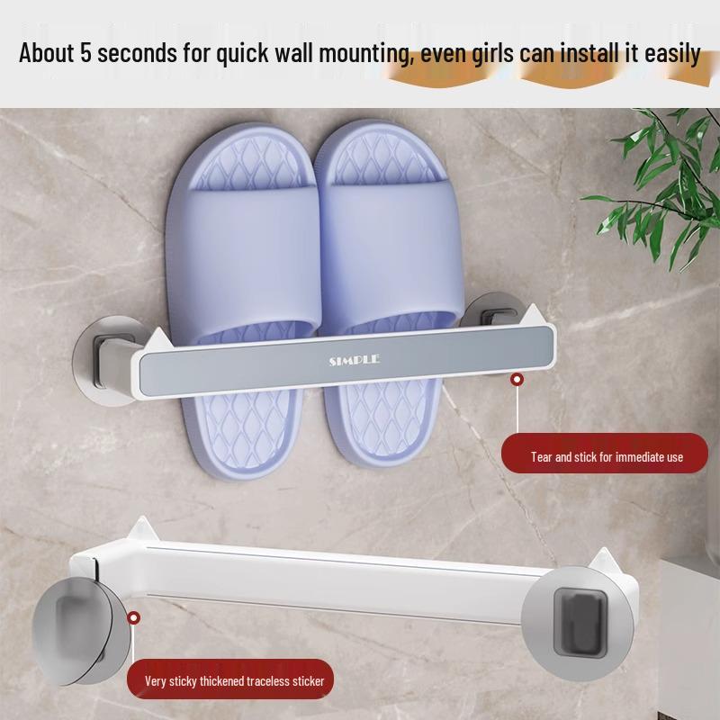 Non-Punch Wall-Mounted Bathroom Slipper Rack: Space-Saving Behind-Door Solution