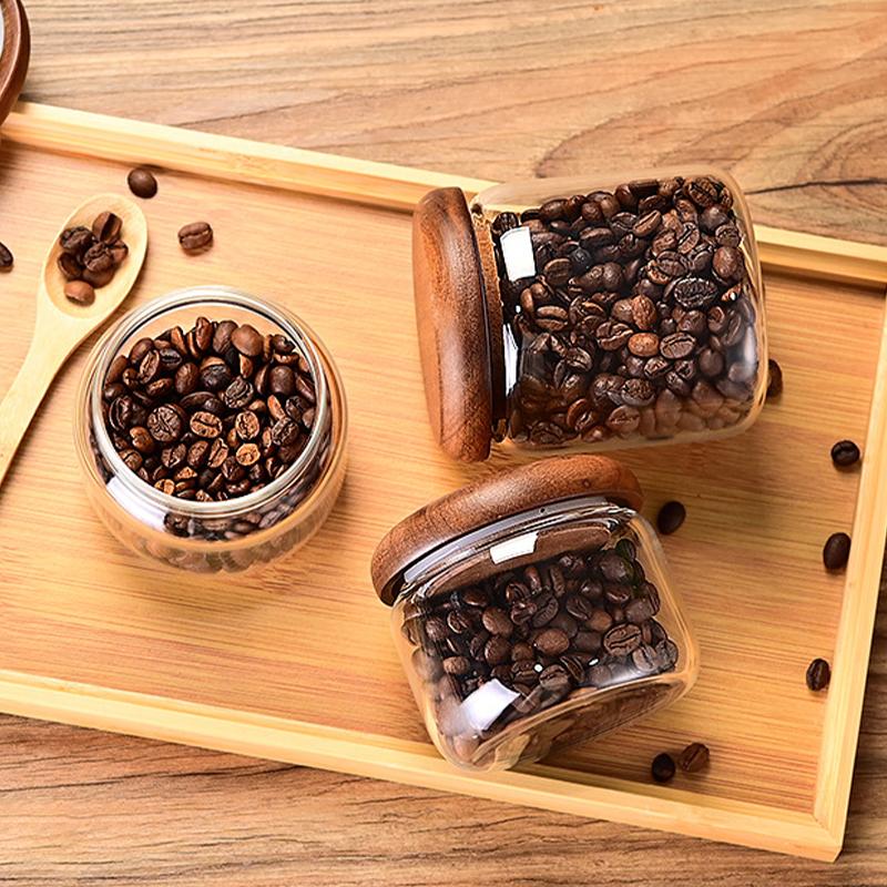 Borcan Ermetic din Sticlă cu Capac din Lemn pentru Ceai de Flori, Bomboane și Cafea Borcan de Depozitare pentru Bucătărie